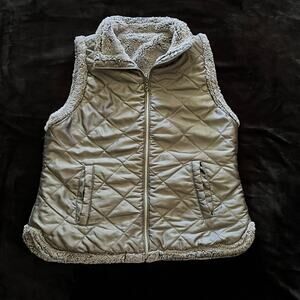 Casual Identity Reversible Vest Women's Large Gray Quilted Sherpa Fleece